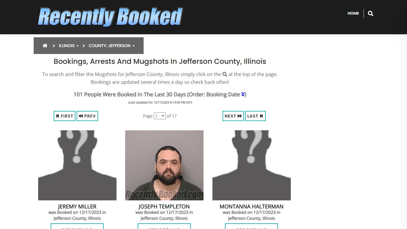 Recent bookings, Arrests, Mugshots in Jefferson County, Illinois